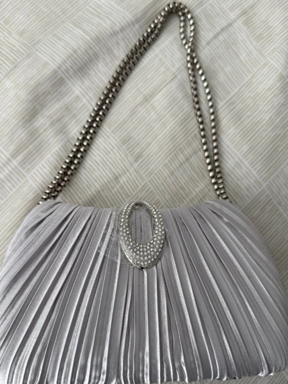 Neiman Marcus Silver Satin Elegant Prom Sparkling Evening Bag